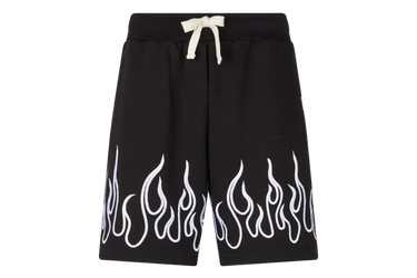 Vision of Super Black Shorts With Embroidered White Flames and Metal Label