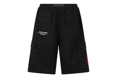 Vision of Super Black Cargo Shorts With Printed Flames Patch and Printed Logo