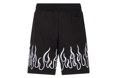 Vision of Super Black Shorts With Embroidered White Flames and Metal Label