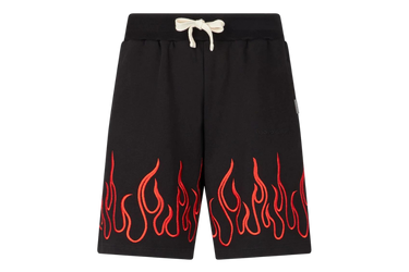 Vision of Super Black Shorts With Embroidered Red Flames and Metal Label