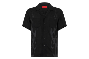 Vision of Super Black Shirt with Black Tribal Flames Print and Metal Label