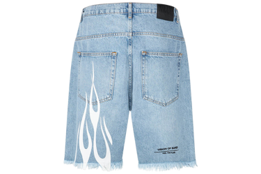 Vision of Super Blue Denim Shorts With Printed Flames and Logo