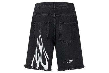 Vision of Super Black Denim Shorts With Printed Flames and Logo